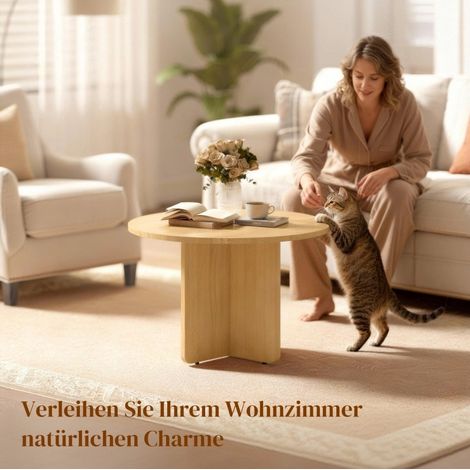 Runder Couchtisch 66x66x45 cm natur aus Bambus mit verstellbaren Füßen MEUBLIV (1/5)