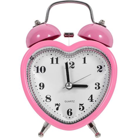 Réveil Cœur à Double Cloche Rose en PVC, Alarme Très Puissante (1/5)