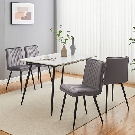 Dining Chairs, Set of 4 Velvet Kitchen Dining Chairs, Upholstered Seat with Black Metal Legs,Grey (1/4)