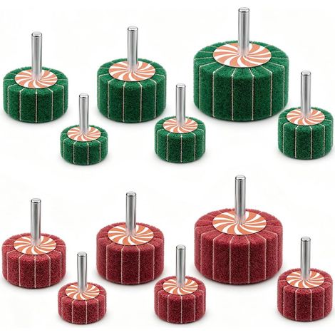 Lot de 12 meules à lamelles 20/25/30/40/50/60 mm, disques abrasifs non tissés pour nettoyer et enlever la peinture et l'oxyde, pour perceuse et ponceuse droite (6 mm) (1/5)