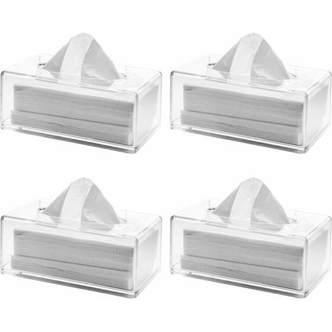 Dispensador de pañuelos de acrílico transparente 4X con tapa, caja dispensadora de pañuelos de mostrador, hoja de secado