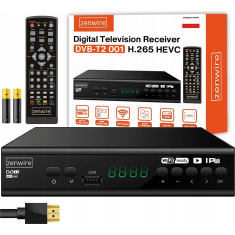Decodificador/sintonizador de satélite DVB-T2 HEVC H.265 Full HD para TV terrestre con USB, Zenwire 001