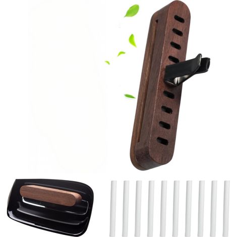 Difusor de aceites esenciales de madera para coche (1 unidad) con 10 recambios. Purifica y refresca el aire.