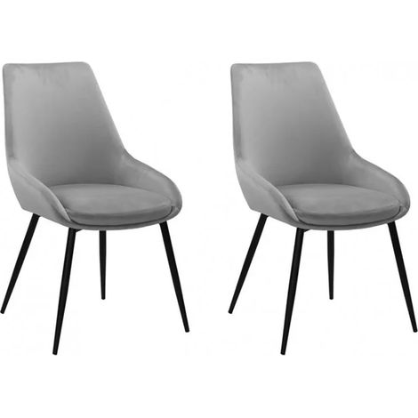 Lot de 2 chaises en velours gris et piètement en métal noir - JAZZY (1/5)