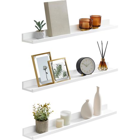 Étagère Murale Suspendue, Lot de 3, Décoration Salon, Longueur 80 cm, Tablette Flottante, pour Cadres Photo, Salon, Bureau, Salle de Bain, Cuisine, Blanc LWS081W01 (1/5)