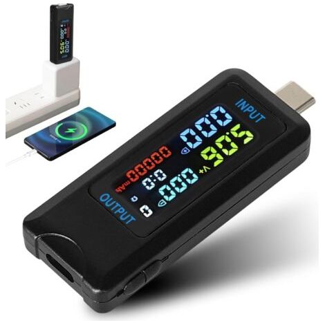 BUNTHAUS USB-Tester, 4,5–36 V, 0–5 A, USB-C-Strom, Spannungsprüfer, Spannungsprüfer, Multimeter, Voltmeter, Amperemeter, Kapazität, Netzteil, Ladegerät, Detektor (Typ-C-Anschluss) (1/5)