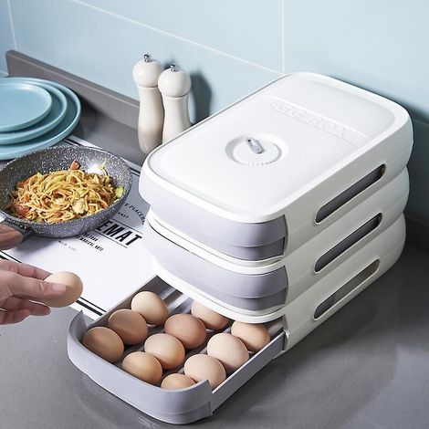 Boîte de rangement empilable pour œufs, avec tiroirs à roulettes pour réfrigérateur, facile à nettoyer (1/4)