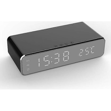 Réveil numérique avec station de charge sans fil, cadran miroir et thermomètre intégré (1/4)