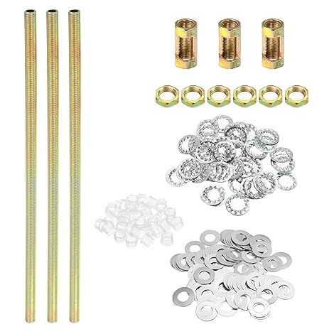 Filetage 30cm Lampe Tige Filetée Trousse avec Écrous Blocage Rondelles Attaches Assortiment Matériel pour Lustre Plafond Luminaire Bricolage Placage Zinc (1/5)