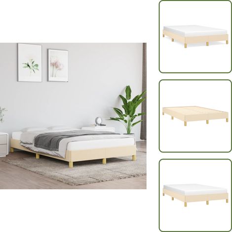 Bettgestell ohne Matratze Creme 120x190 cm Stoff - Bettrahmen - Doppelbett - Lattenrost - Massivholzbette - Creme Bett (1/5)
