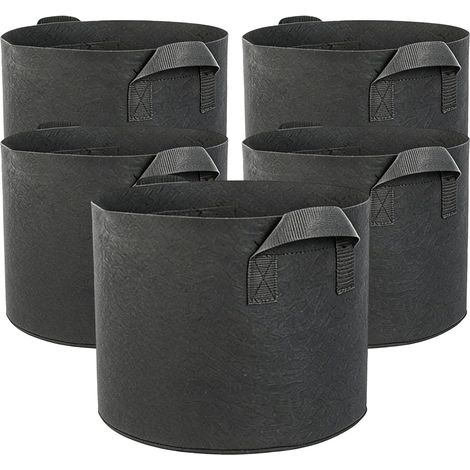 Lot de 5 pots en tissu non tissé (5 gallons), avec poignées renforcées, respirants pour légumes et fleurs. (1/5)