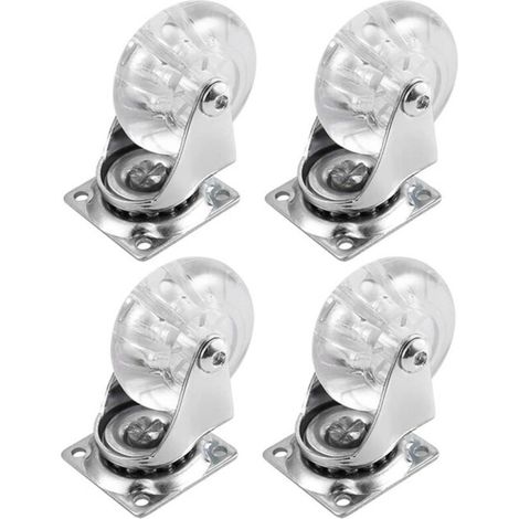 Set di 4 ruote girevoli per mobili, ruote robuste da 5 cm, ruote girevoli in poliuretano trasparente con piastra a 360 gradi per armadi, pouf e panche
