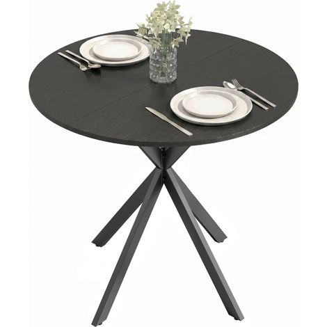 Table de salle à manger ronde de style industriel avec pieds croisés en acier, Ø80 x 75 cm, noire (1/5)