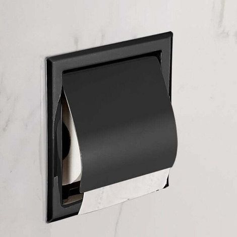 Porte-rouleau de papier toilette encastré noir mat en acier inoxydable (1/4)