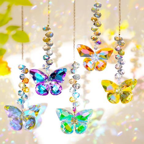 Set mit 5 Kristall-Sonnenfängern, hängender Regenbogen-Engel-Sonnenfänger-Anhänger, Schmetterlingsfänger für Fenster, Schlafzimmer und Garten, Weihnachten, Party, Hochzeit (1/5)