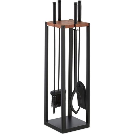 Relaxdays 5-piece Fireplace Tool Set, Poker, Ash Shovel, Broom, Tongs & Stand, Accessories, 78 x 20 x 20 cm, Black/Brown (1/5)