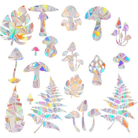 (Feuilles, Champignon) de Autocollant Anti Collision, Autocollant Réfléchissant Arc En Ciel pour Éviter Les Impacts d'Oiseaux Autocollants Statiques d'Alerte aux Oiseaux