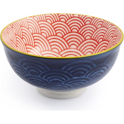 Mikasa red and blue arc stoneware nibble bowl, patterned dip bowl for dining, multi-purpose serving dish, 12cm