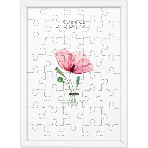 Lupia - Cornice per Puzzle Optical White Bianca da parete in Legno, protezione frontale in Acrilico Trasparente, Adatta e Compatibile con Formati Vari di dimensioni, pezzi e tessere 62x42 cm (1/4)