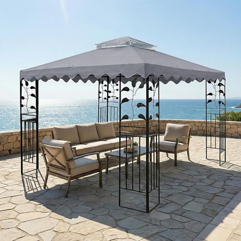Toit de rechange pour tonnelle 3 x 3 m étanche, design à double couche avec protection UV et ventilation – Convient à de nombreux tonnelles de jardin et de barbecue de 3 x 3 m (Gris) (1/5)
