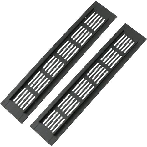 Lot de 2 grilles d'aération rectangulaires en aluminium 250 x 50 mm – Ventilation efficace pour armoires, cuisines et bureaux – Noir (1/5)