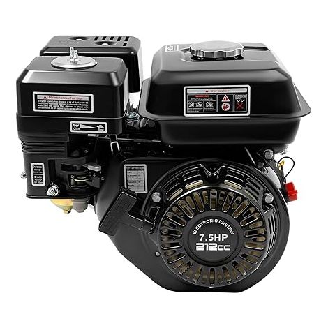 7.5 CV Moteur à essence Moteur de remplacement pour motoculteur thermique, sécurité niveau d'huile, 4 temps, 1 cylindre, 212 cc cylindrée, refroidissement air démarrage câble (212CC 7.5HP) (1/5)