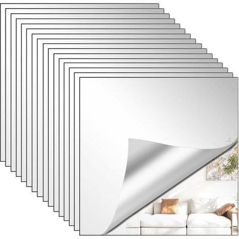 32 miroirs muraux autocollants 15x15cm Carreaux de miroir flexibles pour la décoration intérieure Faciles à installer (1/5)