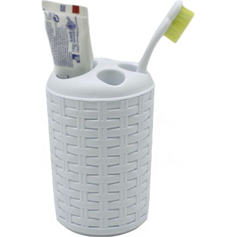 Portacepillos baño Rattan 300 ml Blanco (1/4)
