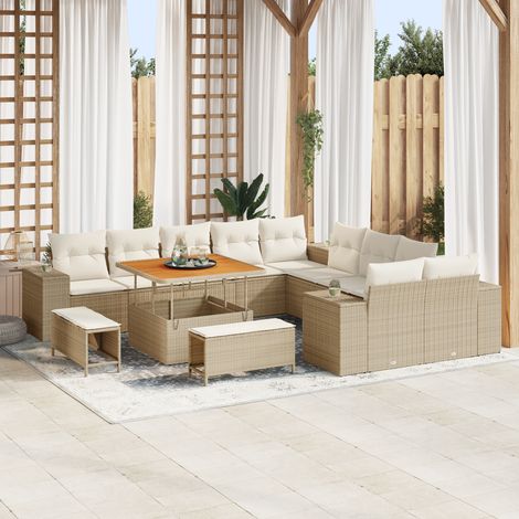 Garden Sofa Set with Cushion 13 pcs Beige Poly Rattan vidaXL (1/5)