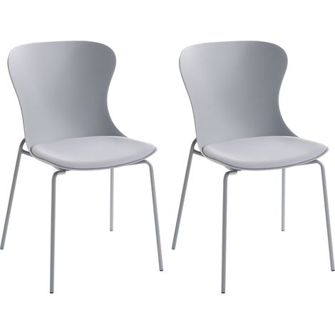 Conjunto de 2 sillas de comedor con patas de metal asiento sintético con cojín apilables gris Pitsburg