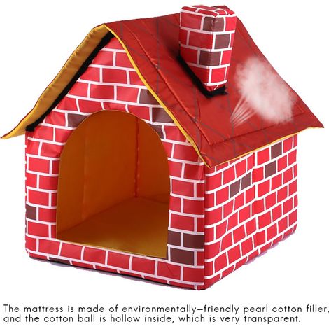 Maison portable pour chatons et chiots, niche pour animaux de compagnie en briques rouges, lit douillet pour chat et chien. (1/3)
