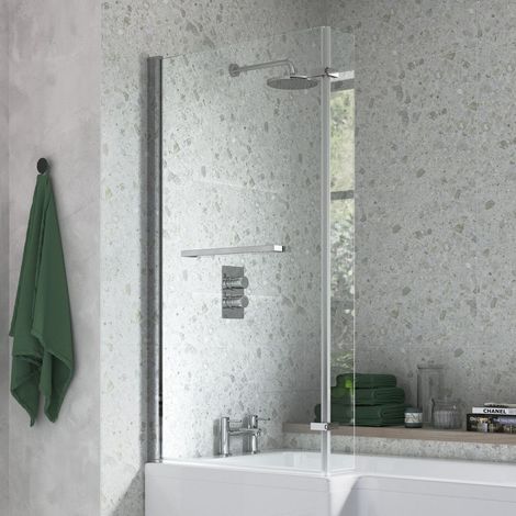 Signature L-Shaped Hinged Bath Screen with Rail 1500mm High x 815mm Wide - 6mm Glass (1/3)