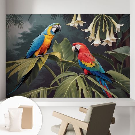 Papier peint intissé mural avec imprimé motifs uniques apparence moderne - Colle incluse gratuite Perruches colorées 104x70 cm (1/5)