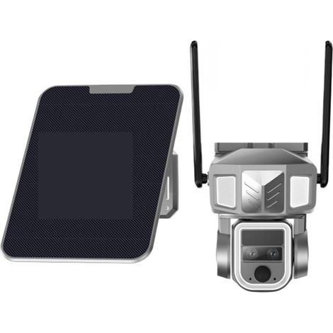 Caméra de sécurité à domicile Caméra panoramique 4G à double objectif, Zoom 20X, 4K, 8mp, sécurité domestique et extérieure, alimentée par batterie solaire, vision nocturne couleur(4G Add 128GB Card) (1/5)