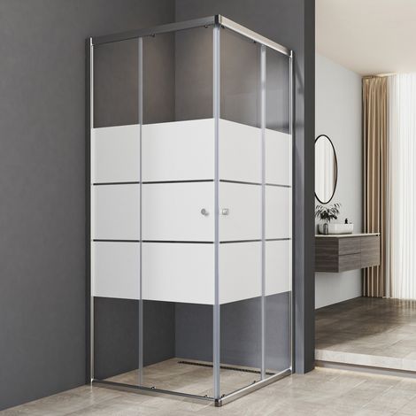 100x100x185cm Duschkabine Duschabtrennung Eckeinstieg mit Doppel Schiebetüren 6mm ESG Glas Dusche Duschschiebetür, Milchglas (1/4)