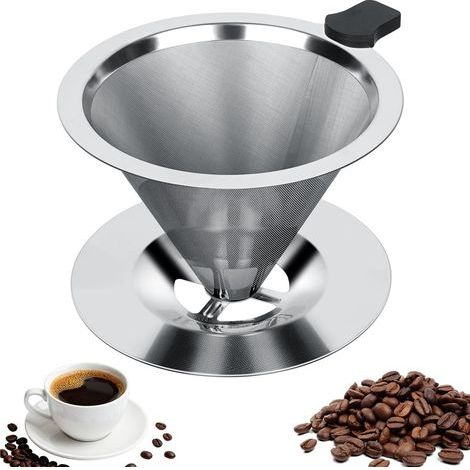 Filtre à Café Permanent, 800 Mailles Filtre à Café en Acier Inoxydable, Goutte à Goutte Lente Filtre Conique Réutilisable à Double Maille, pour La Préparation Manuelle du Café