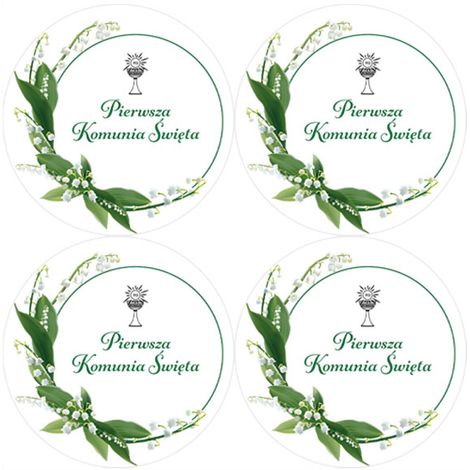 Adesivi per la Prima Comunione con mughetto, 4 pezzi, 75 mm, 1 set