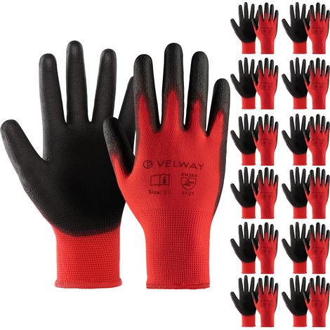 Velway Gants Travail 12 Paires - Revêtement PU Antidérapant Jardinage Bricolage - Taille 7/S (1/5)