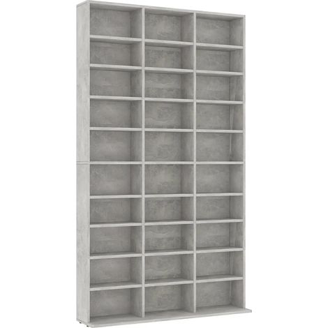 Elegante mobile porta CD con 30 scomparti a giorno 102 x 16 x 177 cm realizzato in legno composito grigio cemento 020047690