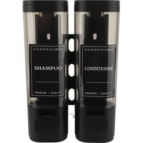 Dispenser di sapone a doppia erogazione da 300 ml in ABS, montaggio a parete, nero trasparente (1/5)