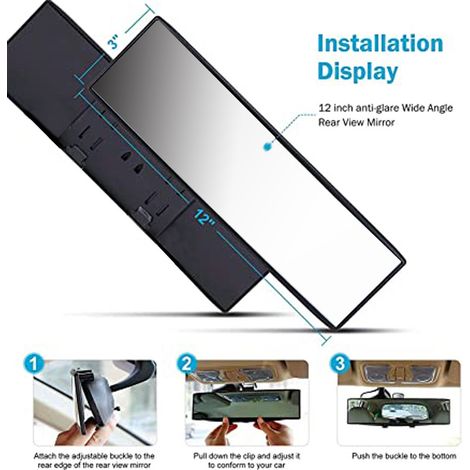 Rétroviseur de recul de voiture Rétroviseur de recul incurvé Grande vision Anti-brouillard Anti-éblouissement Rétroviseur d'intérieur 30070mm,1pc (1/4)