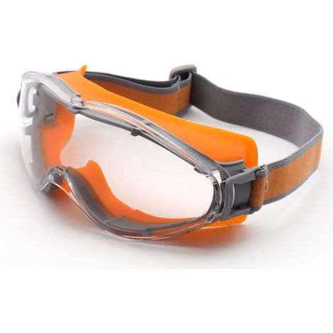 Lunettes de sécurité en caoutchouc orange, lunettes antibuée double face, lunettes de protection du travail entièrement fermées et étanches à la poussière lunettes de laboratoire chimique antichocs (1/4)