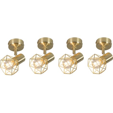 QAZQA Moderno Set de 4 focos Art Deco giratorios e inclinables en latón - Mosh Acero Redonda Adecuado para LED Max. 4 x 40 Watt (1/4)