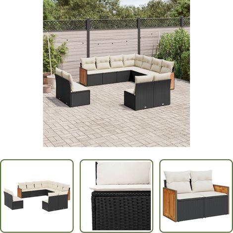 vidaXL Canapé en résine - Salon de jardin 11 pcs avec coussins noir résine tressée (1/5)