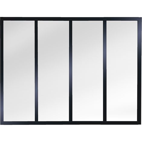 Verrière atelier slim 4 carreaux structure bois coloris Noir Métal - verre trempé 1404 x 1040 mm (1/3)