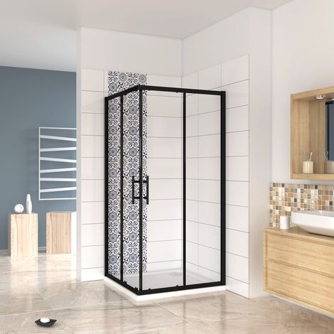 190 cm Box Doccia Angoalre Porte Scorrevoli Vetro Temperato 6 mm Trasparente Anticalcare Telaio Nero Opcao 80x70 cm (1/5)