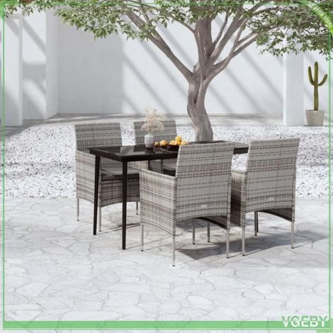 Ensemble à manger de jardin - FAF EICY - 3099313 - Gris/noir - 4 places avec coussins - Table verre 140x70 cm (1/5)