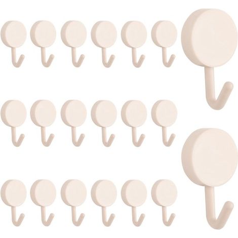 Paquete de 20 ganchos de plástico autoadhesivos resistentes para puertas de casa, cocina, baño y oficina (beige)
