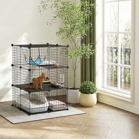Cage pour chat à 3 niveaux personnalisable. 105 cm. Noire. (1/5)