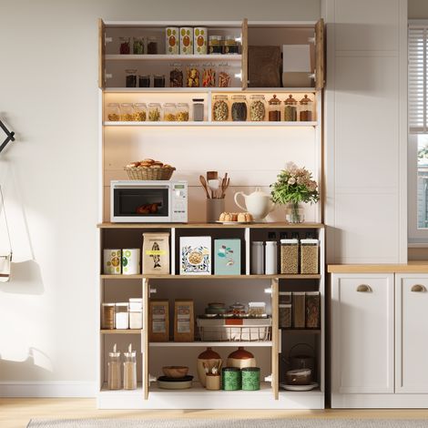 Armario de cocina 105/40/180 cm blanco y natural, con estantes ajustables y LED RGB (1/5)